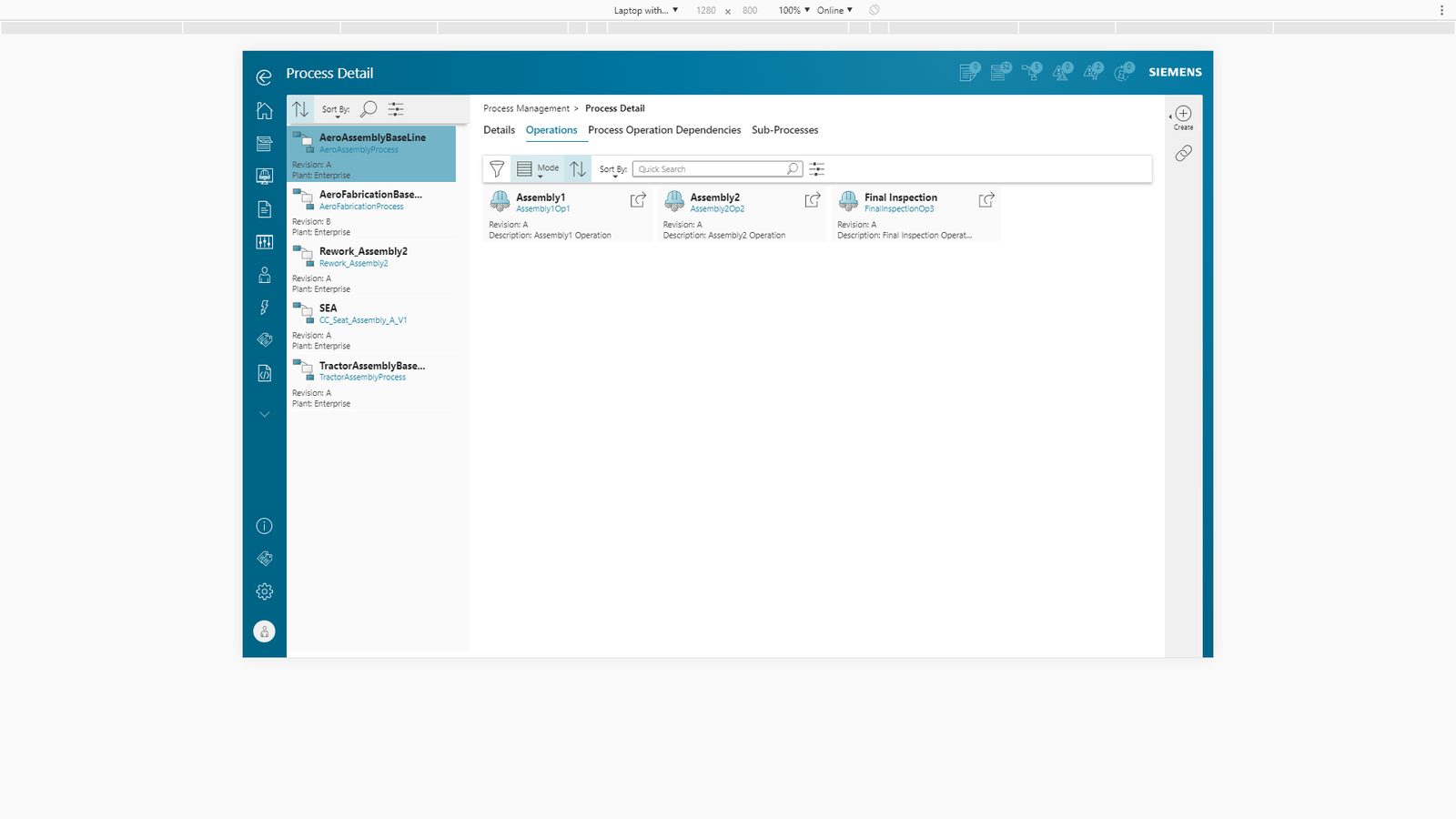 Interface do Opcenter Execution Discrete — ordem de produção e modelo de produto